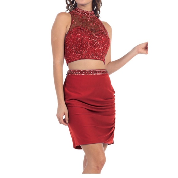 Red Two Piece Short Dress - Picture 1 of 3